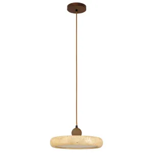 Zambelis Petra Travertine Sculptural LED Pendant with Wood Accent - Beige by Zambelis Lights, a Lighting for sale on Style Sourcebook