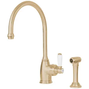 Shaws by Perrin & Rowe Yarrow Kitchen Mixer with Rinse Satin Brass AUSH4346SBWPC-3 by Shaws by Perrin & Rowe, a Kitchen Taps & Mixers for sale on Style Sourcebook