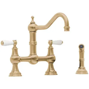 Shaws by Perrin & Rowe Hambleton Kitchen Mixer with Rinse Satin Brass AUSH4756SBWPC-3 by Shaws by Perrin & Rowe, a Kitchen Taps & Mixers for sale on Style Sourcebook