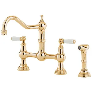Shaws by Perrin & Rowe Hambleton Kitchen Mixer with Rinse Polished Brass AUSH4756BRWPC-3 by Shaws by Perrin & Rowe, a Kitchen Taps & Mixers for sale on Style Sourcebook