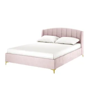 Lyra King Winged Velvet Fabric Bed Frame in Soft Pink by Luxo Furniture, a Beds & Bed Frames for sale on Style Sourcebook