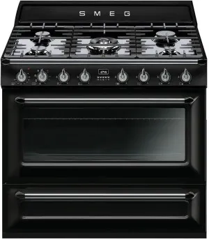 Smeg 90cm Victoria Aesthetic Freestanding Dual Fuel Oven/Stove TRA90BL9 by Smeg, a Cooktops for sale on Style Sourcebook