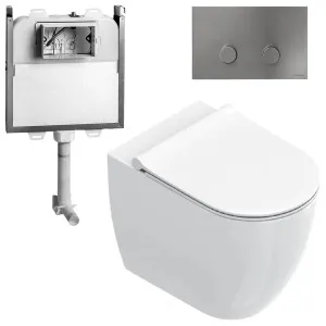 Catalano Sfera Wall Faced Toilet Suite with Slim Soft Close Seat - Includes Rogerseller Cistern & Flushplate Brushed Nickel SFERAWFSLBN by Catalano, a Toilets & Bidets for sale on Style Sourcebook