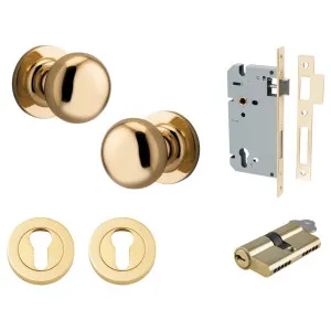 Cambridge Knob Round Rose Entrance Kit w Separate High Security Lock Polished Brass by Iver, a Door Hardware for sale on Style Sourcebook