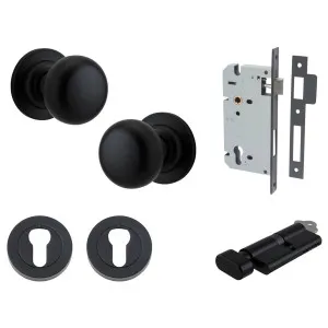 Cambridge Knob Round Rose Entrance Kit w Separate High Security Lock Matt Black by Iver, a Door Hardware for sale on Style Sourcebook