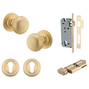 Cambridge Knob Round Rose Entrance Kit w Separate High Security Lock Brushed Brass by Iver, a Door Hardware for sale on Style Sourcebook