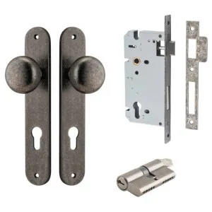 Cambridge Knob Oval Backplate Entrance Kit w High Security Lock Distressed Nickel by Iver, a Door Hardware for sale on Style Sourcebook
