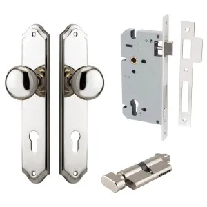 Cambridge Knob Shouldered Backplate Entrance Kit w High Security Lock Polished Nickel by Iver, a Door Hardware for sale on Style Sourcebook