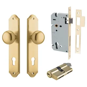 Cambridge Knob Shouldered Backplate Entrance Kit w High Security Lock Brushed Brass by Iver, a Door Hardware for sale on Style Sourcebook