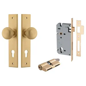 Cambridge Knob Chamfered Backplate Entrance Kit w High Security Lock Brushed Brass by Iver, a Door Hardware for sale on Style Sourcebook