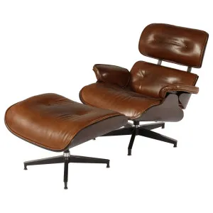 Eames Replica Leather Lounge Chair & Ottoman, Vintage Whiskey by Schots, a Chairs for sale on Style Sourcebook