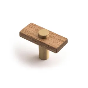 Lenah 50mm T-Bar Handle, Tasmanian Oak & Brushed Gold Face Caps by Castella, a Cabinet Hardware for sale on Style Sourcebook