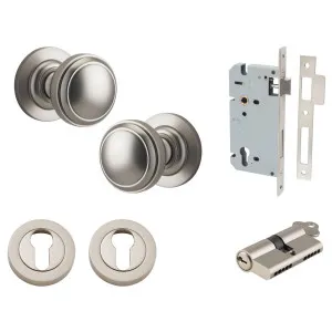 Paddington Knob Round Rose Entrance Kit w Separate High Security Lock Satin Nickel by Iver, a Door Hardware for sale on Style Sourcebook