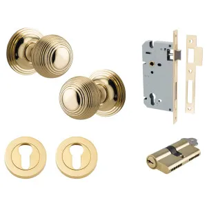 Guildford Knob Round Rose Entrance Kit w Separate High Security Lock Polished Brass by Iver, a Door Hardware for sale on Style Sourcebook