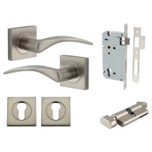 Oxford Lever Square Rose Entrance Kit w Separate High Security Lock Satin Nickel by Iver, a Door Hardware for sale on Style Sourcebook
