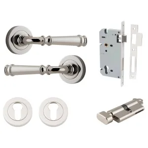 Verona Lever Round Rose Entrance Kit w Separate High Security Lock Polished Nickel by Iver, a Door Hardware for sale on Style Sourcebook