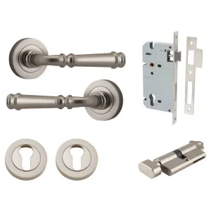 Verona Lever Round Rose Entrance Kit w Separate High Security Lock Satin Nickel by Iver, a Door Hardware for sale on Style Sourcebook