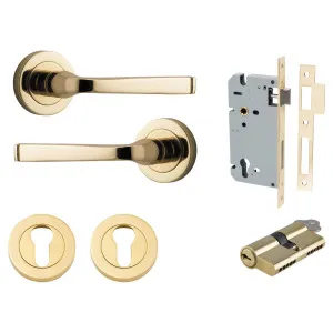 Annecy Lever Round Rose Entrance Kit w Separate High Security Lock Polished Brass by Iver, a Door Hardware for sale on Style Sourcebook
