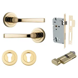 Annecy Lever Round Rose Entrance Kit w Separate High Security Lock Polished Brass by Iver, a Door Hardware for sale on Style Sourcebook