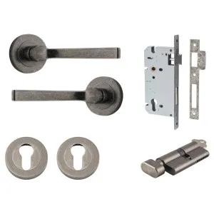 Annecy Lever Round Rose Entrance Kit w Separate High Security Lock Distressed Nickel by Iver, a Door Hardware for sale on Style Sourcebook