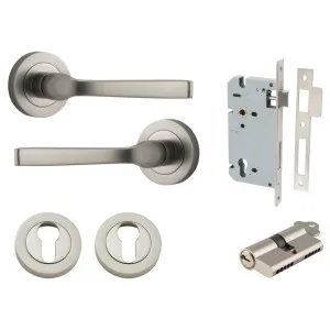 Annecy Lever Round Rose Entrance Kit w Separate High Security Lock Satin Nickel by Iver, a Door Hardware for sale on Style Sourcebook