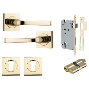 Annecy Lever Square Rose Entrance Kit w Separate High Security Lock Polished Brass by Iver, a Door Hardware for sale on Style Sourcebook