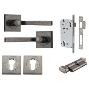Annecy Lever Square Rose Entrance Kit w Separate High Security Lock Distressed Nickel by Iver, a Door Hardware for sale on Style Sourcebook