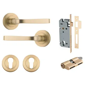 Annecy Lever Round Rose Entrance Kit w Separate High Security Lock Brushed Brass by Iver, a Door Hardware for sale on Style Sourcebook