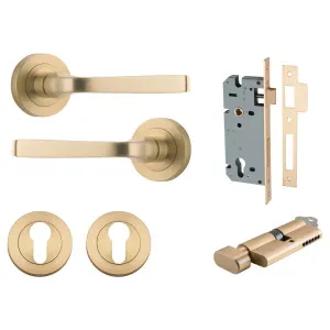 Annecy Lever Round Rose Entrance Kit w Separate High Security Lock Brushed Brass by Iver, a Door Hardware for sale on Style Sourcebook