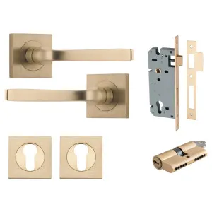 Annecy Lever Square Rose Entrance Kit w Separate High Security Lock Brushed Brass by Iver, a Door Hardware for sale on Style Sourcebook