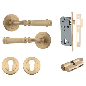 Verona Lever Round Rose Entrance Kit w Separate High Security Lock Brushed Brass by Iver, a Door Hardware for sale on Style Sourcebook