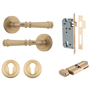 Verona Lever Round Rose Entrance Kit w Separate High Security Lock Brushed Brass by Iver, a Door Hardware for sale on Style Sourcebook