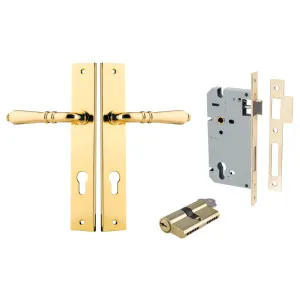 Sarlat Lever Rectangular Backplate Entrance Kit w High Security Lock Polished Brass by Iver, a Door Hardware for sale on Style Sourcebook