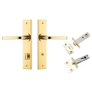 Annecy Lever Chamfered Backplate Privacy Kit w Privacy Turn Polished Brass by Iver, a Door Hardware for sale on Style Sourcebook