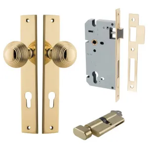 Guildford Knob Rectangular Backplate Entrance Kit w High Security Lock Polished Brass by Iver, a Door Hardware for sale on Style Sourcebook