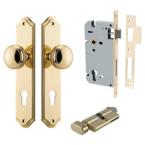 Paddington Knob Shouldered Backplate Entrance Kit w High Security Lock Polished Brass by Iver, a Door Hardware for sale on Style Sourcebook