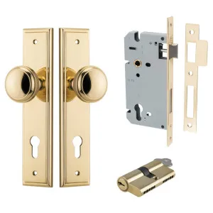 Paddington Knob Stepped Backplate Entrance Kit w High Security Lock Polished Brass by Iver, a Door Hardware for sale on Style Sourcebook