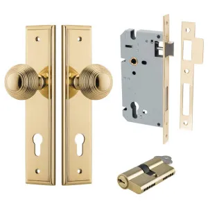 Guildford Knob Stepped Backplate Entrance Kit w High Security Lock Polished Brass by Iver, a Door Hardware for sale on Style Sourcebook