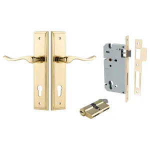 Stirling Lever Stepped Backplate Entrance Kit w High Security Lock Polished Brass by Iver, a Door Hardware for sale on Style Sourcebook
