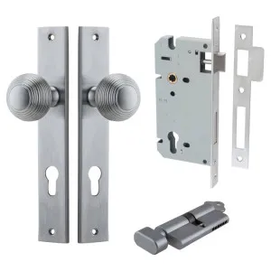 Guildford Knob Rectangular Backplate Entrance Kit w High Security Lock Brushed Chrome by Iver, a Door Hardware for sale on Style Sourcebook
