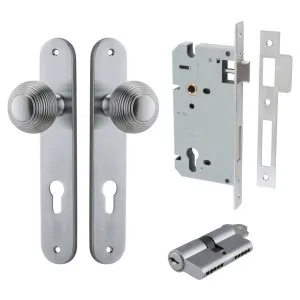 Guildford Knob Oval Backplate Entrance Kit w High Security Lock Brushed Chrome by Iver, a Door Hardware for sale on Style Sourcebook