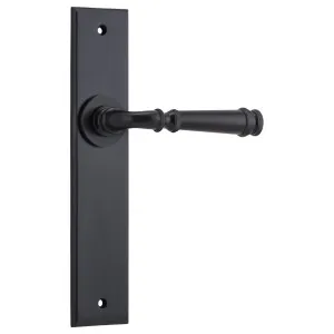 Verona Lever Matt Black Chamfered Backplate by Iver, a Door Hardware for sale on Style Sourcebook