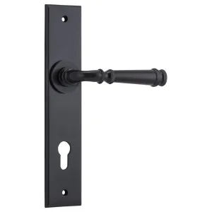 Verona Lever Matt Black Chamfered Backplate by Iver, a Door Hardware for sale on Style Sourcebook