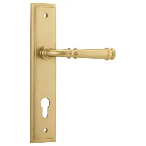 Verona Lever Stepped Backplate Brushed Brass by Iver, a Door Hardware for sale on Style Sourcebook