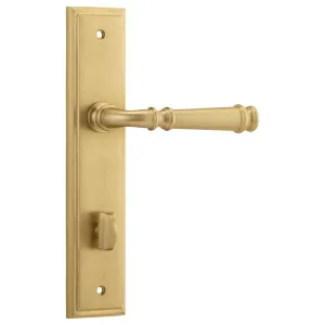 Verona Lever Stepped Backplate Brushed Brass by Iver, a Door Hardware for sale on Style Sourcebook