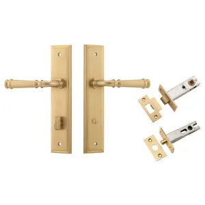 Verona Lever Stepped Backplate Privacy Kit w Privacy Turn Brushed Brass by Iver, a Door Hardware for sale on Style Sourcebook
