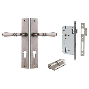 Sarlat Lever Rectangular Backplate Entrance Kit w High Security Lock Distressed Nickel by Iver, a Door Hardware for sale on Style Sourcebook