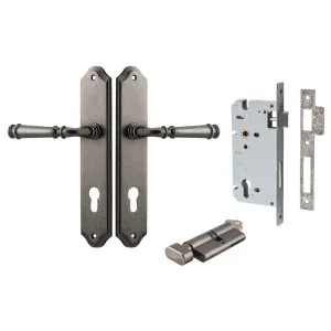 Verona Lever Shouldered Backplate Entrance Kit w High Security Lock Distressed Nickel by Iver, a Door Hardware for sale on Style Sourcebook