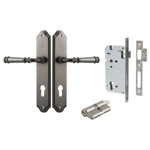 Verona Lever Shouldered Backplate Entrance Kit w High Security Lock Distressed Nickel by Iver, a Door Hardware for sale on Style Sourcebook