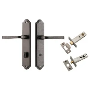 Annecy Lever Shouldered Backplate Privacy Kit w Privacy Turn Distressed Nickel by Iver, a Door Hardware for sale on Style Sourcebook